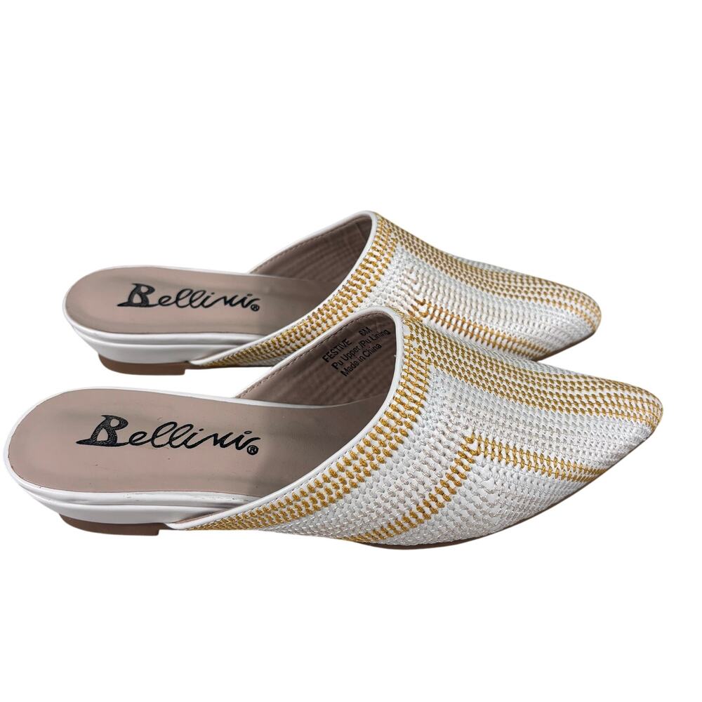 Bellini Festive Women Size 6M White Pointed Toe Woven‎ Casual Slide Mule Sandals